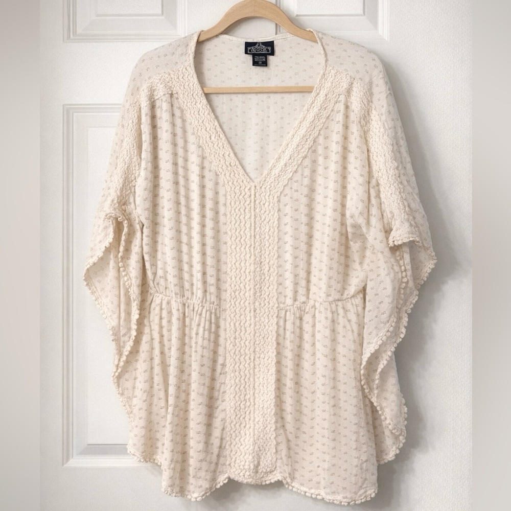 Angie Cream Textured Women's Boho Blouse